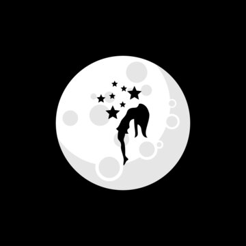 silhouette illustration of woman on the moon
