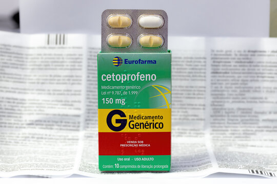 Cassilandia, Mato Grosso do Sul, Brazil - 11 20 2021: Ketoprofen box an anti-inflammatory and analgesic drug