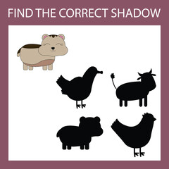 Find a pair or shadow  game with funny  hamsters.  Worksheet for preschool kids, kids activity sheet, printable worksheet 
