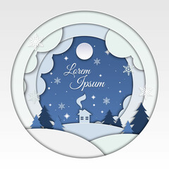 Winter mood vector Background design with paper cut style.