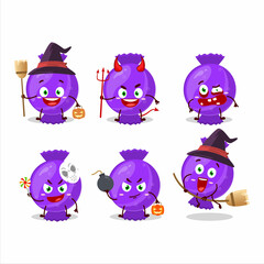 Halloween expression emoticons with cartoon character of blue candy wrap