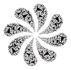 Dead bull bones icon twirl bang turbine fireworks shape. Turbine twist organized using scattered dead bull bones icons.