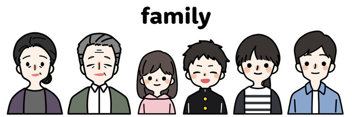 人物イラストセット_6人家族