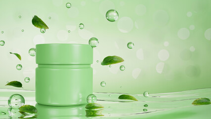 Mockup jar of cream in stylish green background. beauty skin care packaging