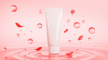 Beauty skincare package, white tube mockup on pink background