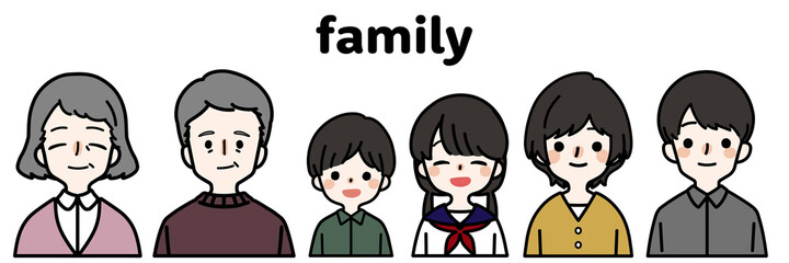 人物イラストセット_6人家族