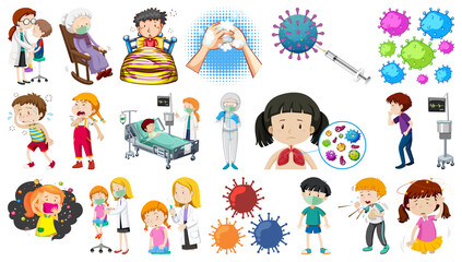 Set of summer beach objects and cartoon characters