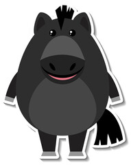 Chubby black horse animal cartoon sticker