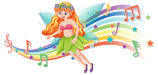 Cute fairy cartoon character with melody rainbow wave