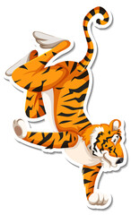 Fototapeta na wymiar Tiger dancing cartoon character on white background