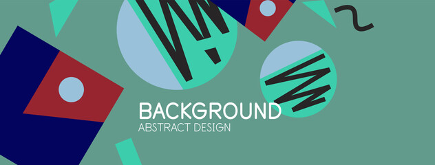 Abstract background. Blocks, lines, triangles, circles composition. Techno or business concept for wallpaper, banner, background, landing page