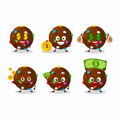 Naklejka premium Chocolate candy cartoon character with cute emoticon bring money