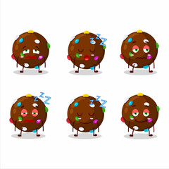 Cartoon character of chocolate candy with sleepy expression