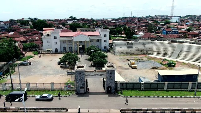 The suburb of the Aafin Alake Palace in Abeokuta Town in the Ogun State of Nigeria - aerial view