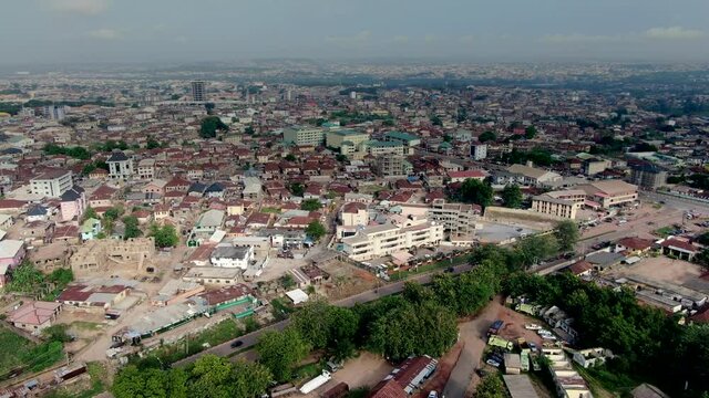 Aerial flyover of Abeokuta Town in the Ogun State of Nigeria in West Africa