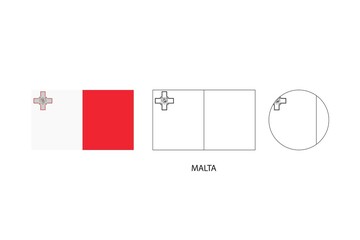 Malta flag 3 versions, Vector illustration, Thin black line of rectangle and the circle on white background.