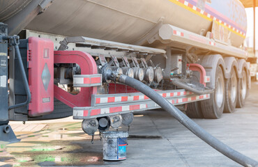 Petro transport truck fill fuel to tank in factory.