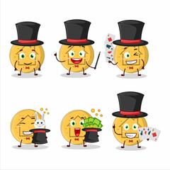 A dalgona candy house Magician cartoon character perform on a stage