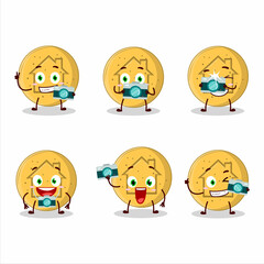 Photographer profession emoticon with dalgona candy house cartoon character