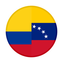 round icon with colombia and venezuela flags, isolated on white background

