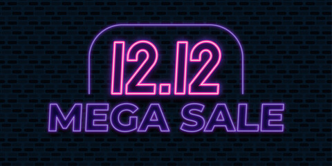 12.12 Shopping Sale Banner Background. 12 December Sale Poster or Flyer Template in Glowing Neon Effect. Vector Illustration