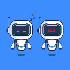 Illustration Sleep Charge Robot Character Vector Technology