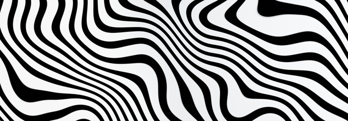 3d rendering illustration of stripes,wave,asymmetrical,abstract background black and white, zebra pattern for fabric,website banner. © Moong H
