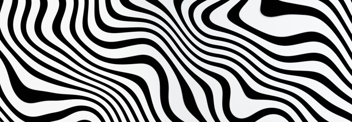 3d rendering illustration of stripes,wave,asymmetrical,abstract background black and white, zebra pattern for fabric,website banner.