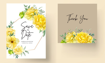 Hand drawn beautiful floral wedding invitation card set