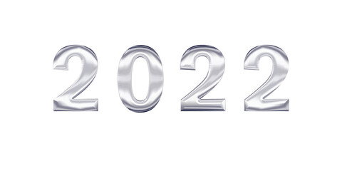2022 date with silver numbers isolated on white background. Christmas New Year holiday design	
