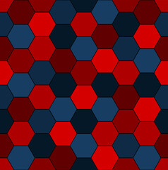 color repetitive background with blue and red hexagons. vector seamless pattern.  fabric swatch. wrapping paper. continuous print. geometric design element for home decor, apparel, textile, cloth