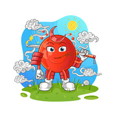 Naklejka premium blood cell samurai cartoon. cartoon mascot vector