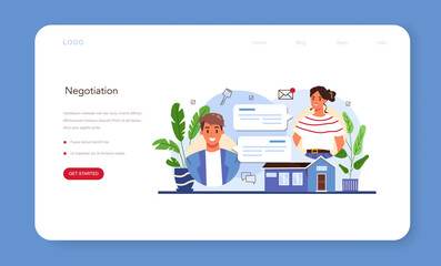 Real estate agency service web banner or landing page. Property buying