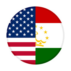 Obraz premium round icon with america and tajikistan flags isolated on white background 