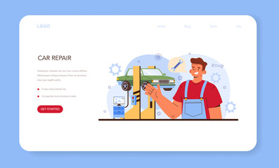 Car repair service web banner or landing page. Automobile got fixed