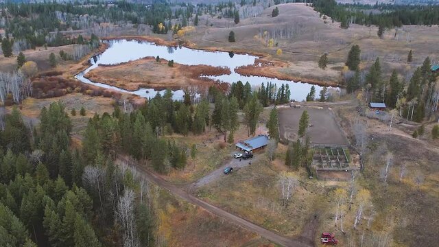 Log Cabin in Marshy Woods Beside a Lake