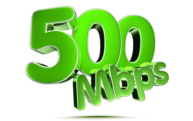 500 Mbps green 3D illustration on white background with clipping path.