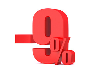 Minus 9 Percent off 3d Sign on White Background