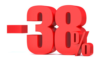 Minus 38 Percent off 3d Sign on White Background