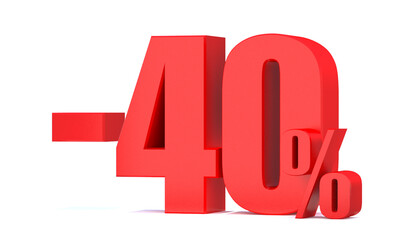 Minus 40 Percent off 3d Sign on White Background