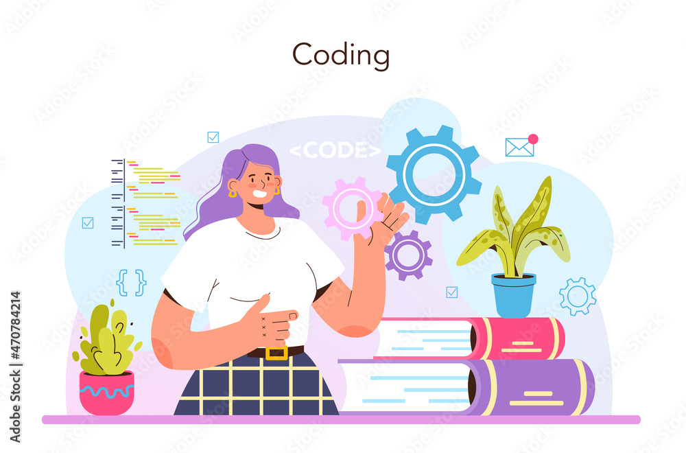 Poster website development. html coding process. digital specialist