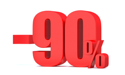 Minus 90 Percent off 3d Sign on White Background