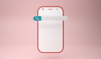 Web browser window with searching or finding button. 3D rendering.