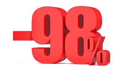 Minus 98 Percent off 3d Sign on White Background