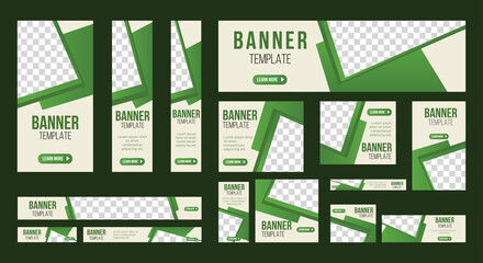 set of creative web banners of standard size with a place for photos. Business ad banner. Vertical, horizontal and square template