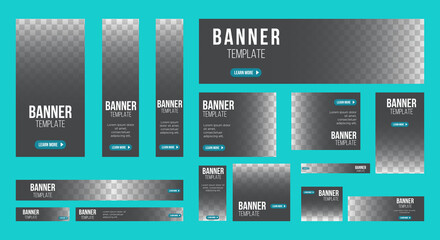 set of creative web banners of standard size with a place for photos. Business ad banner. Vertical, horizontal and square template