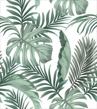Jungle vector pattern with tropical leaves.Trendy summer print. Exotic seamless background. Wallpaper. Tropic banner. © Logunova Elena