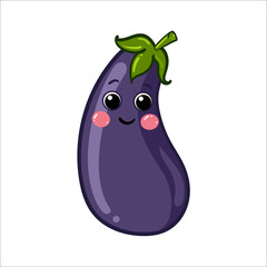 Cartoon vegetables. Cute Eggplant character, Zucchini, for Kids Vector Isolated Food Illustration - 470785263