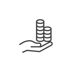 Hand with coins line icon