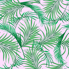 Fototapeta na wymiar Jungle vector pattern with tropical leaves.Trendy summer print. Exotic seamless background. Wallpaper. Tropic banner.